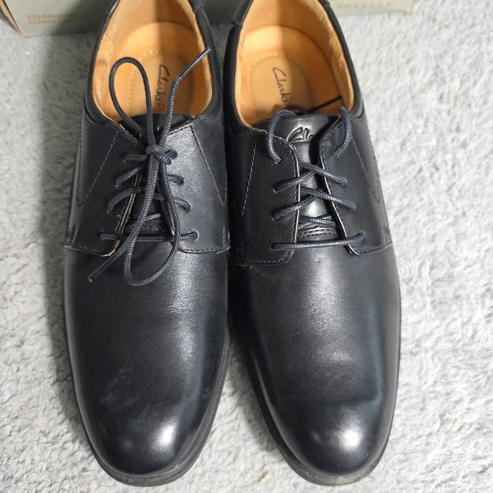 Clarks PRO Eldredge Plain Black Leather Wide Fit‎ Mens Dress Shoes 9 EE